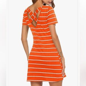 Feager | Women's casual striped criss cross short sleeved T-shirt dress